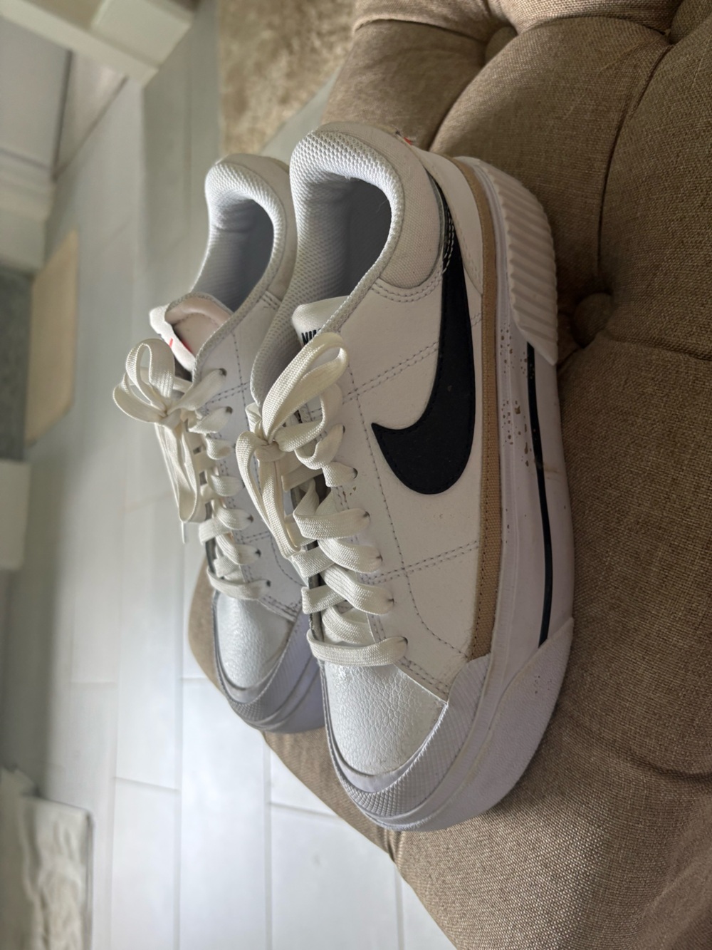 Nike Cream and Black Platform Trainers